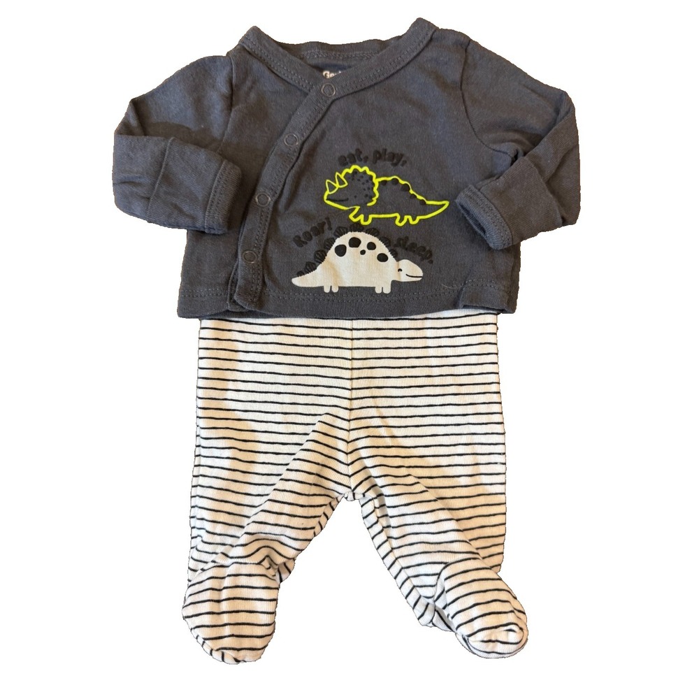Gerber Organic Preemie Baby Boy Outfit Side Snap Top Pants 2 PC Reborn Doll Dino